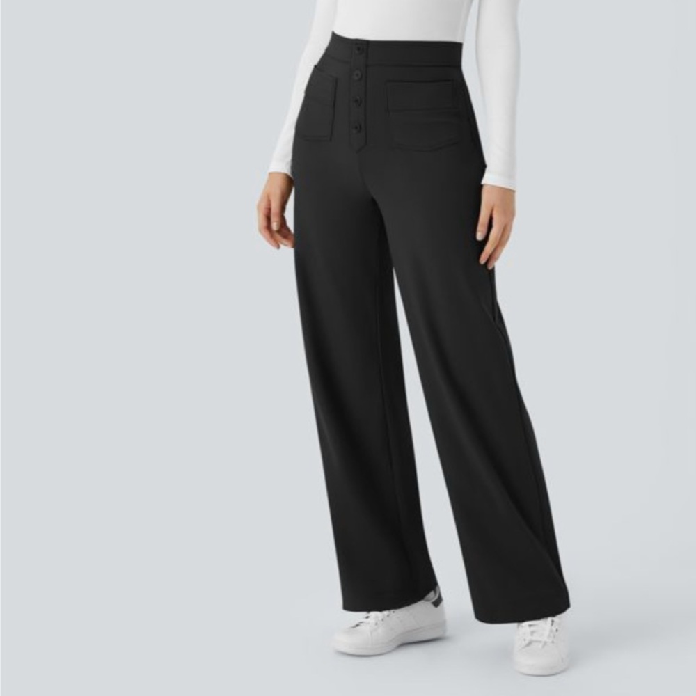 HALARA Wide Leg Black Tummy Control & Butt Lifting Women's Pants. Size Medium.